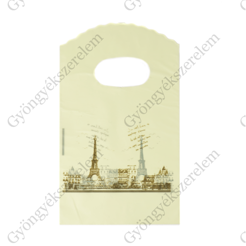Párizs, Eiffel-torony mintás sárga műanyag kis tasak, táska, ajándék zacskó, 14,5x9 cm