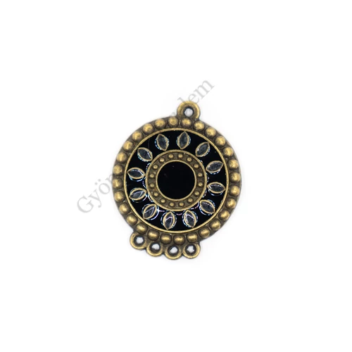 Fekete, festett összekötő, fülbevalóalap, antik bronz színű, 28x23 mm