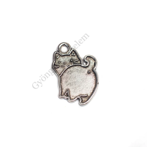 Cica, macska fityegő, medál, antik ezüst színű, 16x18 mm