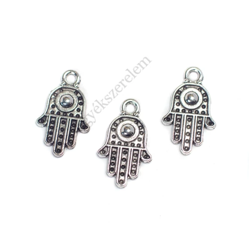 Fatima keze, Hamza kéz fityegő, medál, antik ezüst színű, 20x12 mm