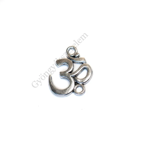 Om, Aum mantra, jel összekötő, medálalap, fülbevalóalap, antik ezüst színű, 18x21 mm