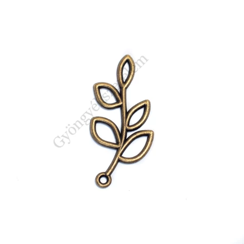 Levél fityegő, medál, antik bronz színű, 41x19 mm