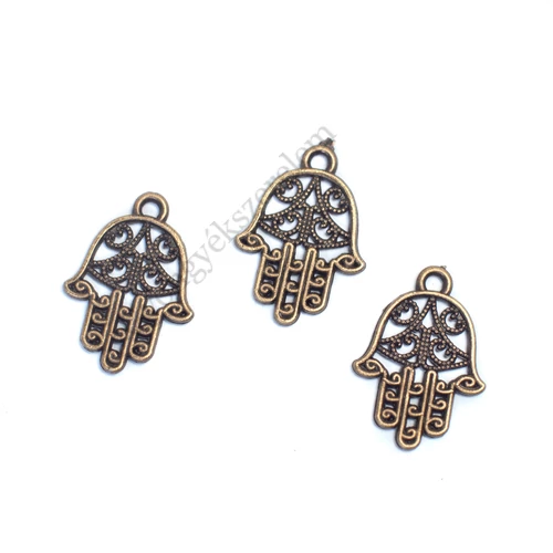 Hamza kéz fityegő, medál, antik bronz színű, 21x15 mm