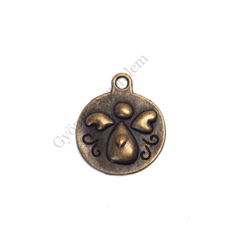 Angyal fityegő, medál, antik bronz színű, 20x18 mm