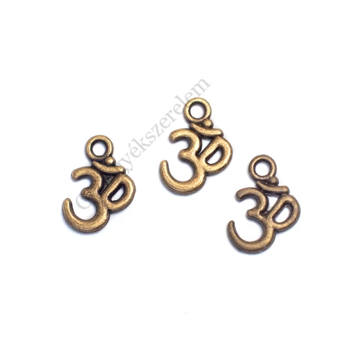 Om, Aum mantra fityegő, medál, antik bronz színű, 15x11 mm