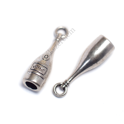 Bor, boros üveg fityegő, medál, antik ezüst színű, 27x7 mm