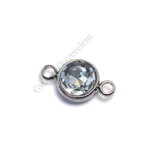 Kristály ezüst strasszköves összekötő, rozsdamentes acél, 17x10 mm