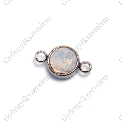 Opál rózsaszín strasszköves összekötő, rozsdamentes acél, 17x10 mm