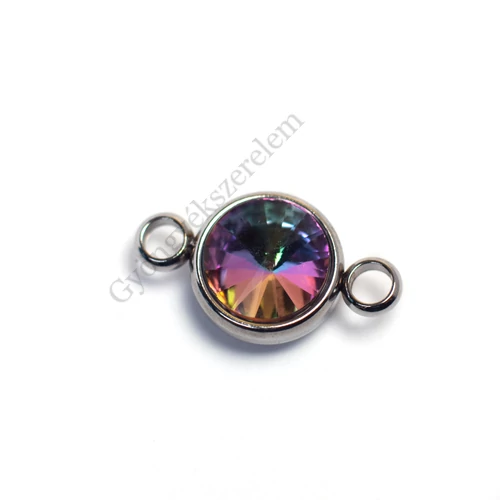 Lila zöld színjátszó strasszköves összekötő, rozsdamentes acél, 17x10 mm