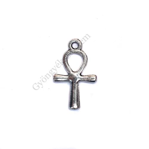 Ankh kereszt fityegő, medál, antik ezüst színű, 21x12 mm