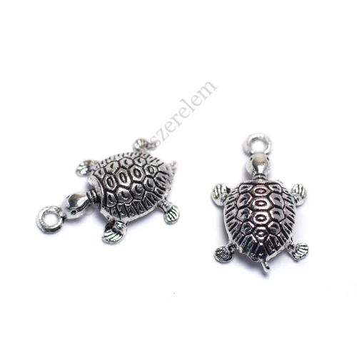 Teknős fityegő, medál, antik ezüst színű, 22x15 mm