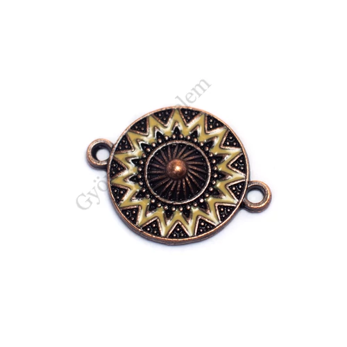 Festett, kerek medál, medálalap, összekötő, vörösréz színű, 24x18 mm
