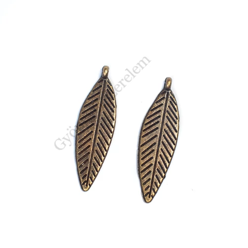 Levél fityegő, medál, antik bronz színű, 33x10 mm