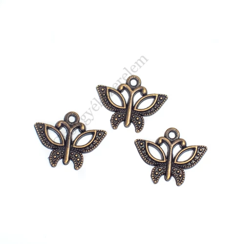 Lepke fityegő, medál, antik bronz színű, 25x17 mm