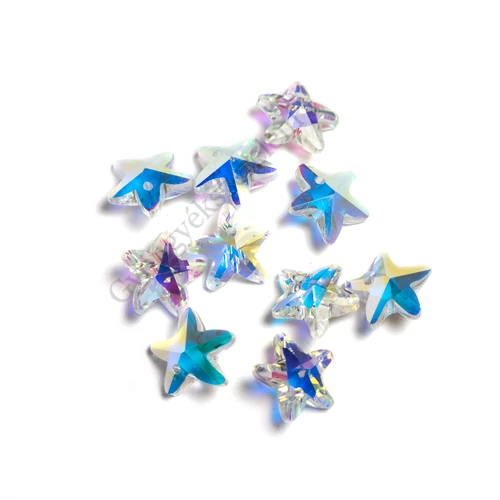 Színjátszó csillag üveg fityegő, medál, 14x14 mm
