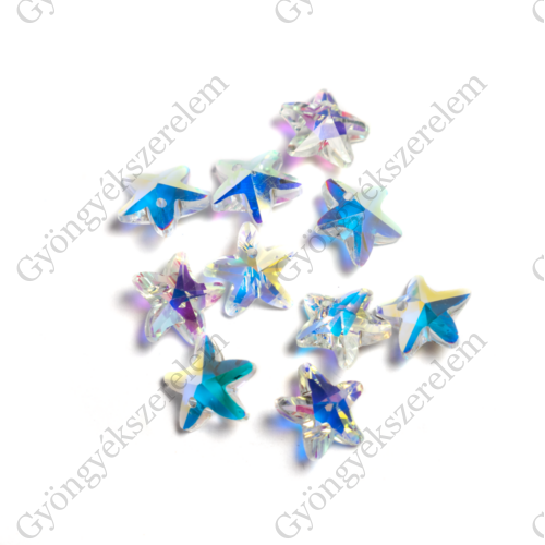 Színjátszó csillag üveg fityegő, medál, 14x14 mm