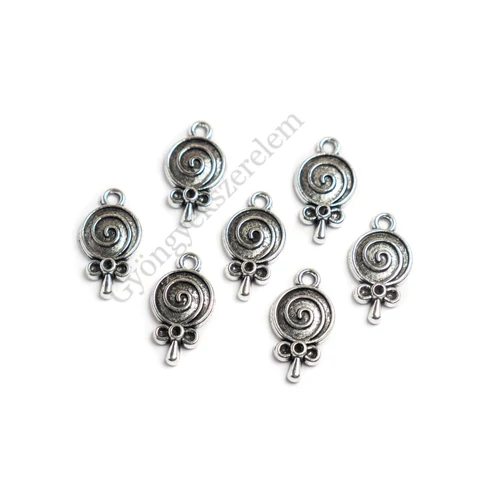 Nyalóka, cukorka fityegő, medál, antik ezüst színű, 18x10 mm