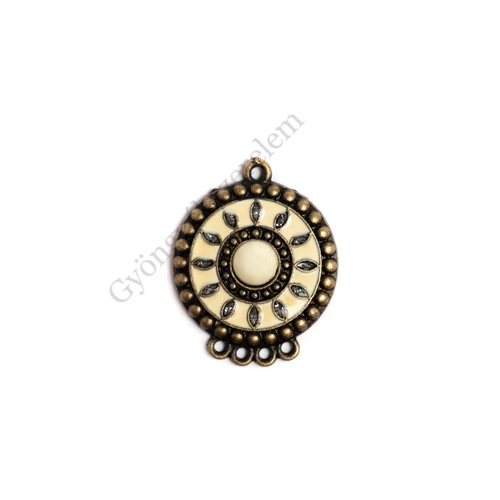 Krém színű, festett összekötő, fülbevalóalap, antik bronz színű, 28x23 mm