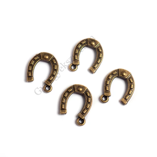 Patkó fityegő, medál, antik bronz színű, 16x12 mm