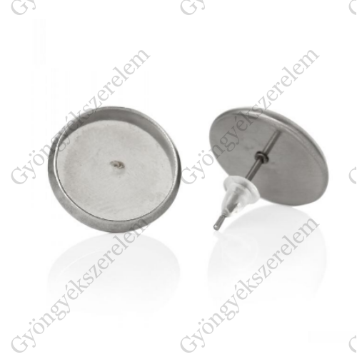 Kerek tányéros bedugós fülbevalóalap, acél, 10x12 mm, 10 mm-es lencséhez, 1 pár/cs