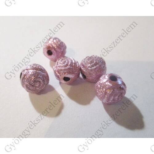 Rózsa, virág mintás golyó, gyöngy, köztes, rózsaszín, akril, 8 mm