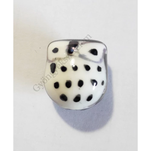 Fehér fekete bagoly porcelán gyöngy, 15x14x15 mm