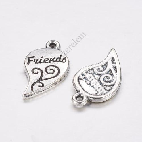 Best friend páros szív medál szett, antik ezüst színű, 23x23 mm