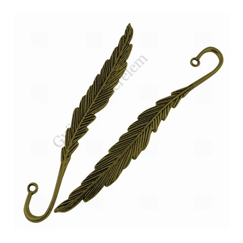 Levél mintás könyvjelző, antik bronz színű, 115 mm