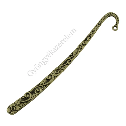 Virág mintás könyvjelző, antik bronz színű, 118 mm