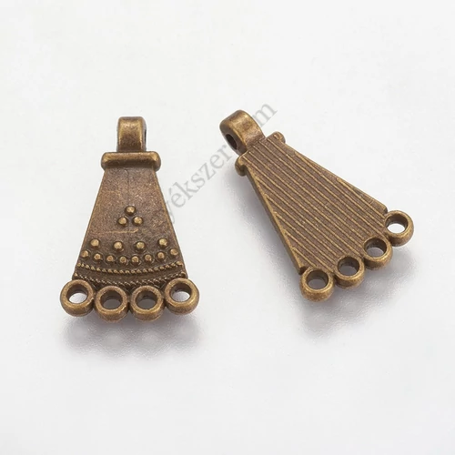 Hosszúkás összekötő, fülbevalóalap, antik bronz színű, 20x12 mm