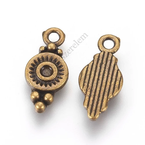 Díszes csepp fityegő, medál, antik bronz színű, 16x7 mm