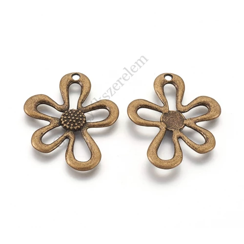 Virág fityegő, medál, antik bronz színű, 34x27 mm