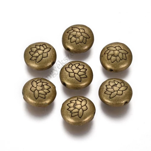 Lótusz virág mintás köztes, antik bronz színű, 14x6 mm