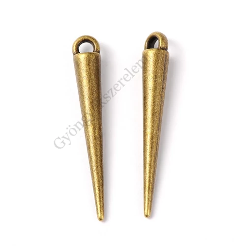 Tüske fityegő, medál, antik bronz színű, 32x5 mm