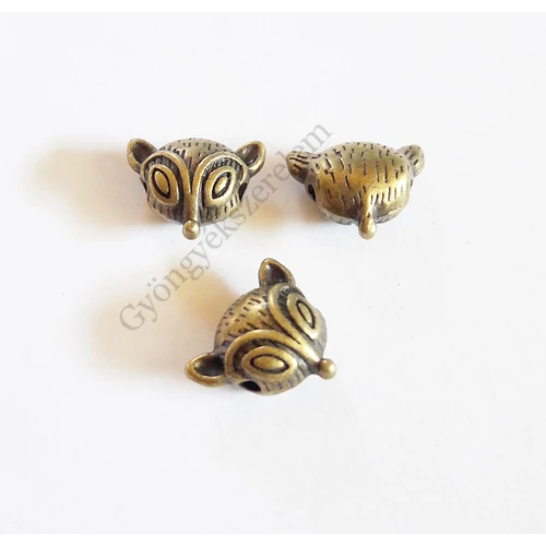 Róka fej köztes, antik bronz színű, 13x11x6 mm