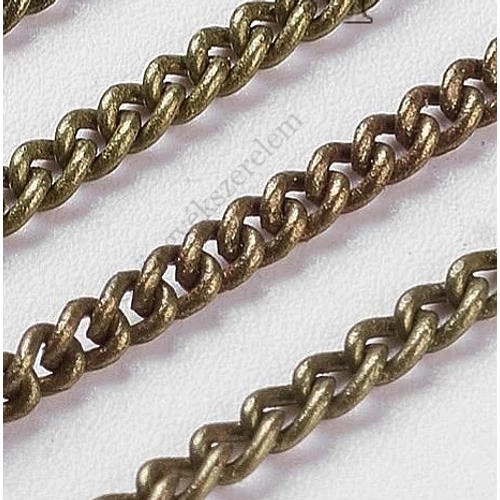 Lánc, csavart szemű, antik bronz színű, 3x2 mm szemméret, 50 cm