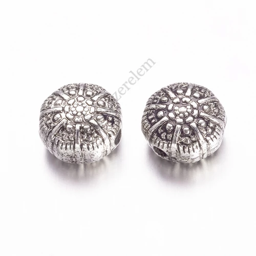 Mintás korong köztes, antik ezüst színű, műanyag, 8x5 mm