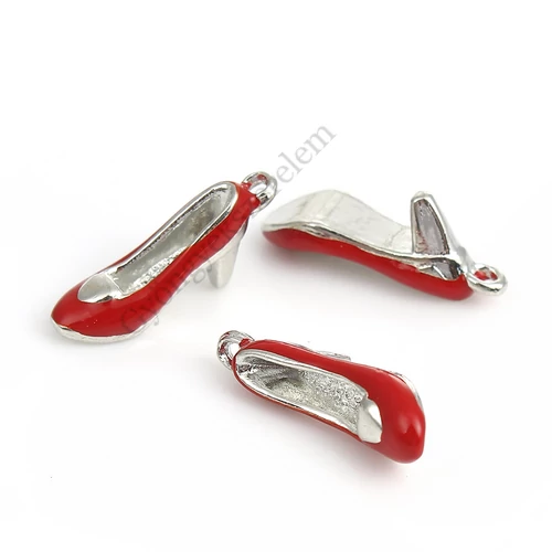 Magassarkú cipő, antik ezüst és piros színű, 21x10x7 mm