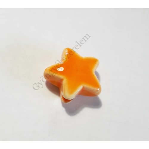 Narancssárga csillag porcelán gyöngy, 14x7 mm
