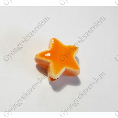 Narancssárga csillag porcelán gyöngy, 14x7 mm