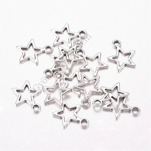 Csillag fityegő, medál, antik ezüst színű, 16x11 mm
