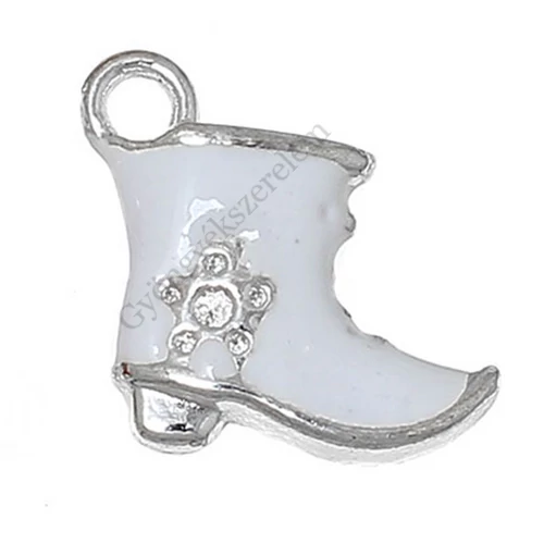 Fehér csizma fityegő, medál, antik ezüst színű, 17x15 mm