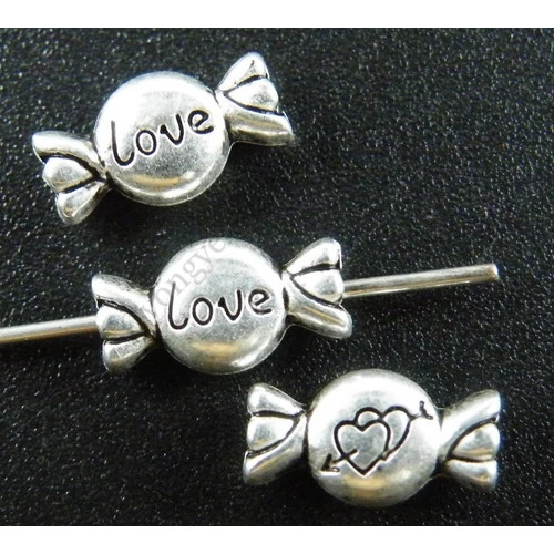 Cukorka köztes, antik ezüst színű, 11x6 mm