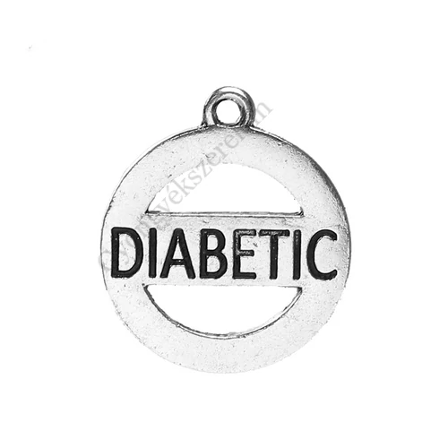 Diabetic, cukorbeteg feliratos fityegő, medál, antik ezüst színű, 28x24 mm