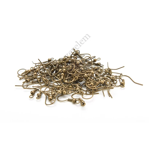 Golyós fülbevaló akasztó, antik bronz színű, 18 mm, 5 pár/cs