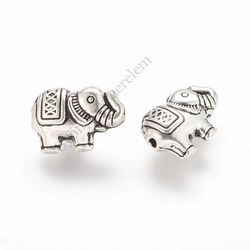 Elefánt köztes, antik ezüst színű, 13x9 mm