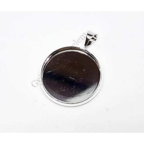 Kerek medálalap, ezüst színű, 25x20 mm, 18 mm-es lencséhez