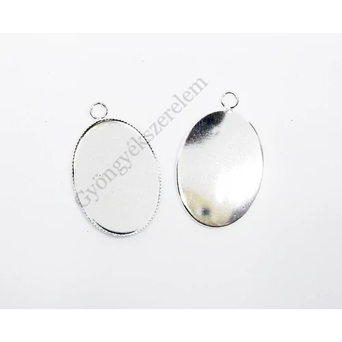 Ovális medálalap, ezüst színű, 30x19 mm, 25x18 mm-es lencséhez
