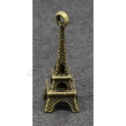 Eiffel-torony fityegő, medál, antik bronz színű, 21x8x8 mm