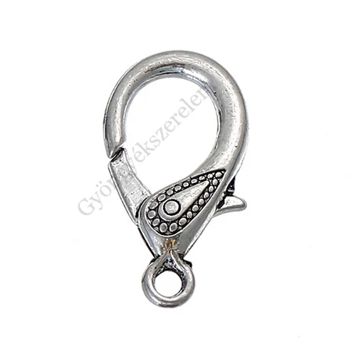 Karabíner, antik ezüst színű, 31x17 mm